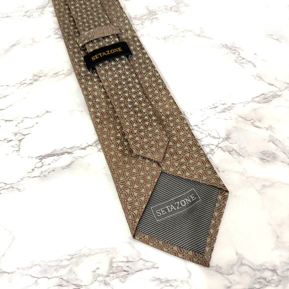 Handmade Setazone 100% Silk Tie  Brown Green Paisley Elegant Design Iridescent - Picture 5 of 14